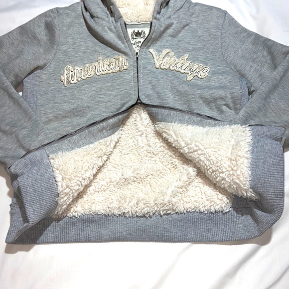 Freedom 2 Be American Vintage 2 way Zip Hoodie Jacket. Sherpa Lined. X-Large. - Picture 7 of 10